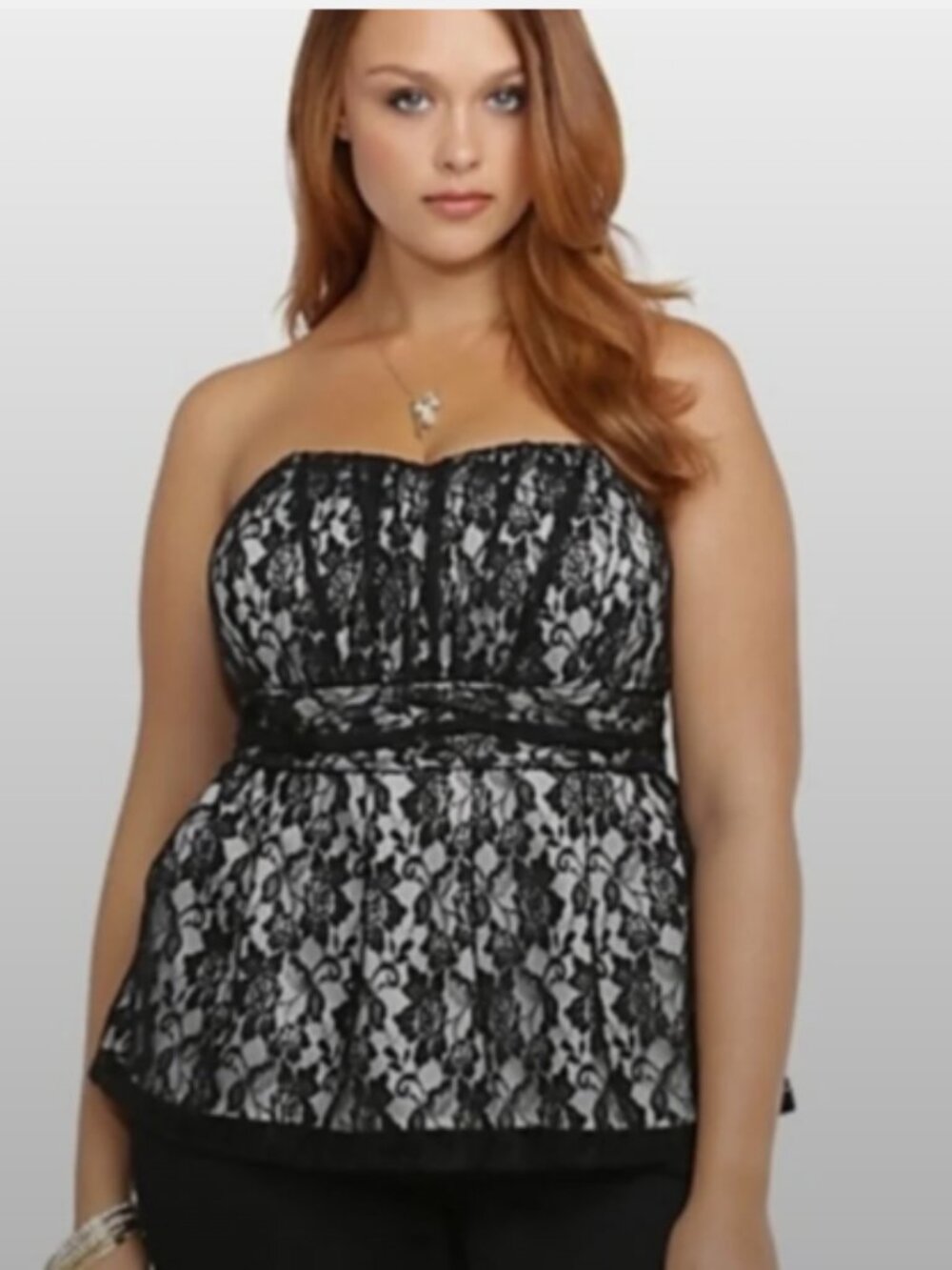 Torrid Black and White Lace Empire Peplum Top NNT
